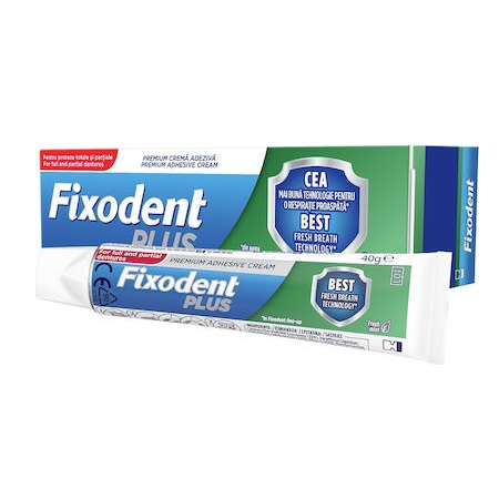 Fixodent Plus Best Fresh Breath Technology Στερεωτική Κρέμα για Τεχνητές Οδοντοστοιχίες, Κατά της Δυσάρεστης Αναπνοής 40gr