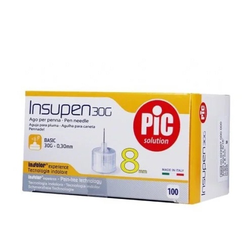 Pic Insupen 30G 8mm Thin Wall Pen Needles Βελόνες για Πένα Ινσουλίνης 100 τεμάχια