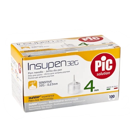 Pic Insupen 32G 4mm Thin Wall Pen Needles Βελόνες για Πένα Ινσουλίνης 100 τεμάχια