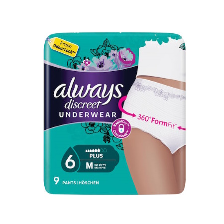 Always Discreet Plus Πάνες Βρακάκι Ακράτειας Medium 9 τεμάχια