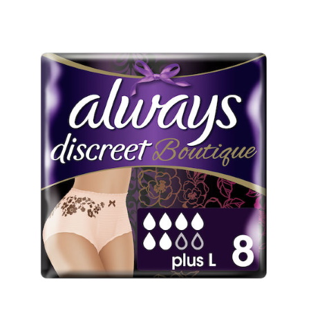 Always Discreet Boutique Plus Πάνες Βρακάκι Ακράτειας Large σε Μπεζ Χρώμα 8 τεμάχια