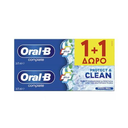 Oral B Complete Plus Protect & Clean Οδοντόκρεμα κατα της Πλάκας 75ml 1+1 ΔΩΡΟ