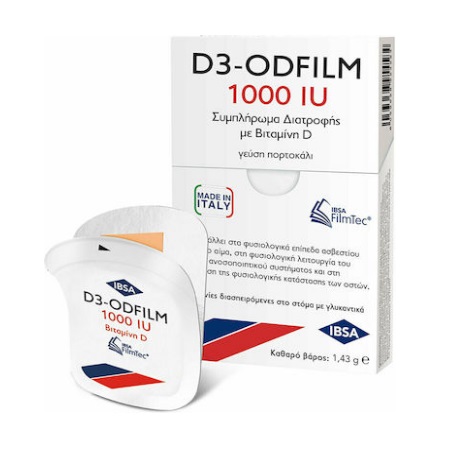 Ibsa Odfilm D3 1000IU Συμπλήρωμα Διατροφής με Βιταμίνη D Γεύση Πορτοκάλι 30 Διασπειρόμενες Στο Στόμα Ταινίες
