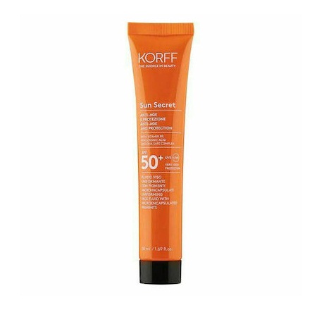 Korff Sun Secret Uniforming Face Fluid Ενυδατική Αντηλιακή Κρέμα Προσώπου Με Χρώμα 02 Dark SPF50+ 50ml