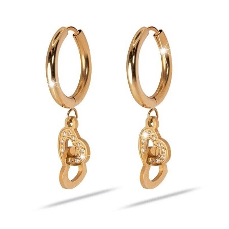 Medical Jewels Υποαλλεργικά Σκουλαρίκια Ροζ Χρυσό Κρίκος με Κρεμαστές Καρδιές 1 Ζευγάρι