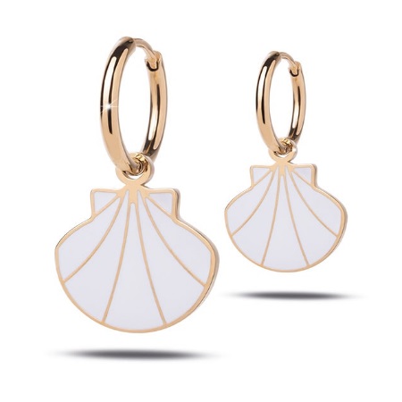 Medical Jewels Υποαλλεργικά Σκουλαρίκια Χρυσός Κρίκος με Κρεμαστό Λευκό Κοχύλι 1 Ζευγάρι