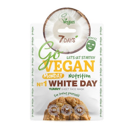 7 Days Go Vegan White Day Monday Υφασμάτινη Μάσκα Προσώπου για Ενυδάτωση και Επαναφορά της Ελαστικότητας 25gr