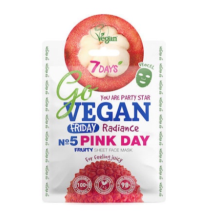 7Days Go Vegan Sheet Mask Pink Day Friday Μάσκα Προσώπου για Λάμψη, Τόνωση & Φρεσκάδα 25gr