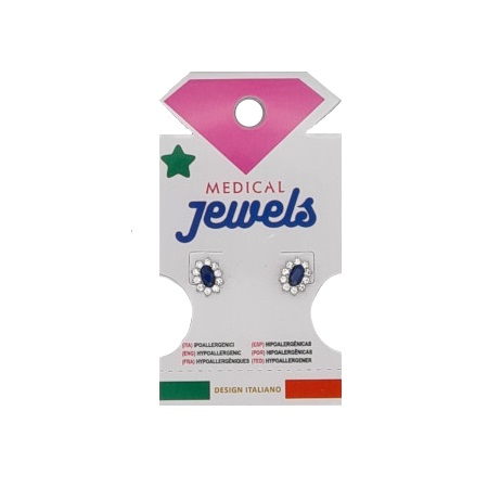 Medical Jewels Υποαλλεργικά Σκουλαρίκια Ροζέτα με Μπλε Ζιργκόν 1 Ζευγάρι