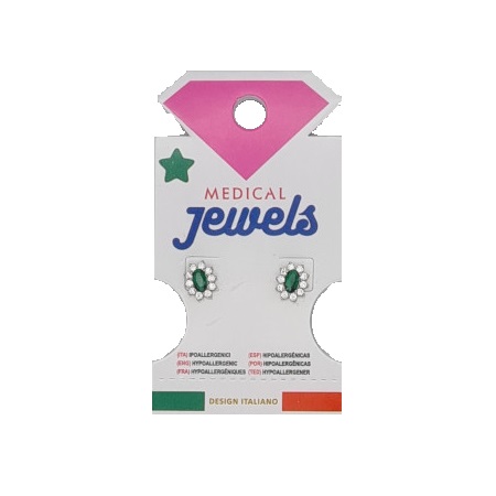 Medical Jewels Υποαλλεργικά Σκουλαρίκια Ροζέτα Με Σμαραγδί Ζιργκόν 1 Ζευγάρι