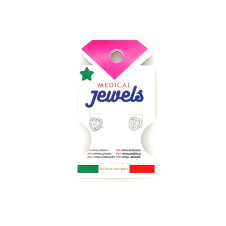 Medical Jewels Υποαλλεργικά Σκουλαρίκια Καρδιά Με Λευκά Ζιργκόν 1 Ζευγάρι