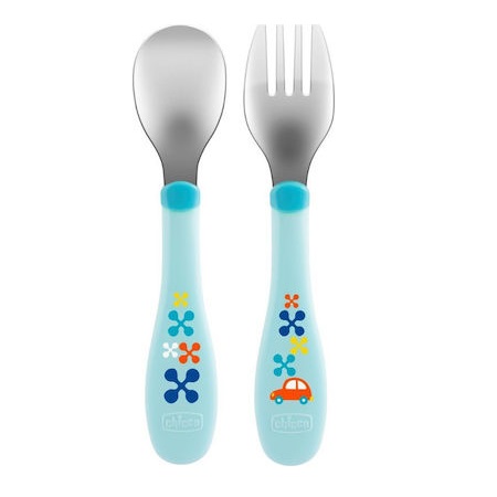 Chicco Metal Cutlery Mix & Match Σετ Πιρούνι - Κουτάλι Ανοξείδωτο από 18m+ Μπλε Χρώμα