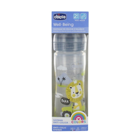 Chicco WellBeing Πλαστικό Μπιμπερό Green Θηλή Σιλικόνης Μέτρια Ροή από 2m+ 250ml