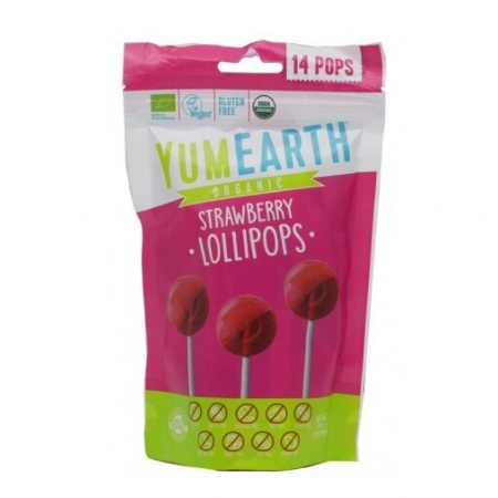 YumEarth Organic Pops Strawberry Βιολογικά Γλειφιτζούρια Φράουλα 14 Τεμάχια