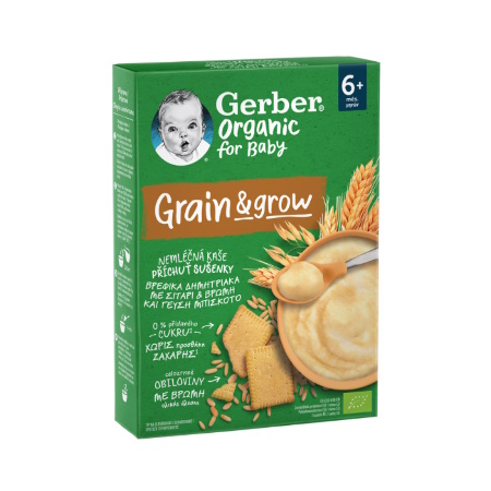 Gerber Organic For Baby Grain & Grow 6m+ Βρεφικά Δημητριακά Με Σιτάρι, Βρώμη & Γεύση Μπισκότο, 200gr