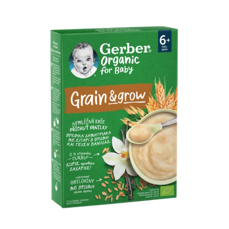 Gerber Organic For Baby 6m+ Grain & Grow Βρεφικά Δημητριακά με Σιτάρι, Βρώμη & Γεύση Βανίλια, 200gr