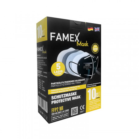 Famex Μάσκες Μαύρες FFP2 NR με Προστασία άνω των 98% Χωρίς Βαλβίδα Εκπνοής 10 τεμάχια