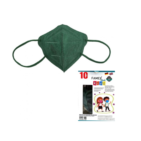 Famex Mask Kids Παιδικές Μάσκες Προστασίας Πράσινη FFP2 NR 10 τεμάχια