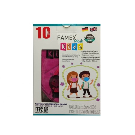 Famex Mask Kids Παιδικές Μάσκες FFP2/ΚΝ95 Προστασίας Σκούρο Ροζ 10 τεμάχια