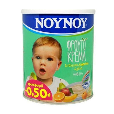 ΝΟΥΝΟΥ Φρουτόκρεμα Σιτάλευρο 5 Φρούτα & Γάλα Από 6m+ 300gr