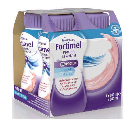 Nutricia Fortimel Protein Strawberry Υπερπρωτεϊνικό Ρόφημα με γεύση Φράουλα 4x200ml