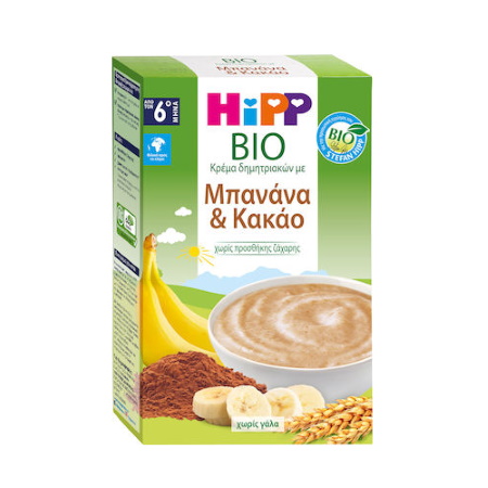 Hipp Bio Κρέμα Δημητριακών με Μπανάνα και Κακάο Χωρίς Γάλα από τον 6ο Μήνα 200gr