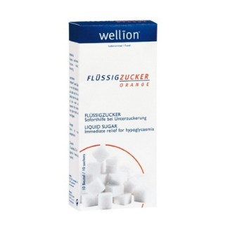 Wellion Liquid Sugar Orange, Υγρή ζάχαρη με γεύση πορτοκάλι για κρίση υπογλυκαιμίας 10 φακελάκια