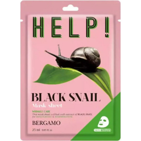 Bergamo Help Black Snail Mask Μάσκα Προσώπου με Φύλλο Βλέννας Σαλιγκαριού 25ml